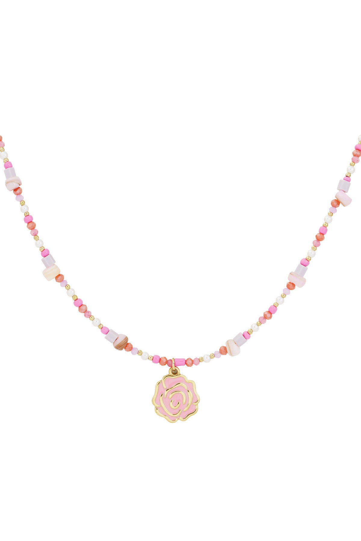 beaded rose necklace - pink &