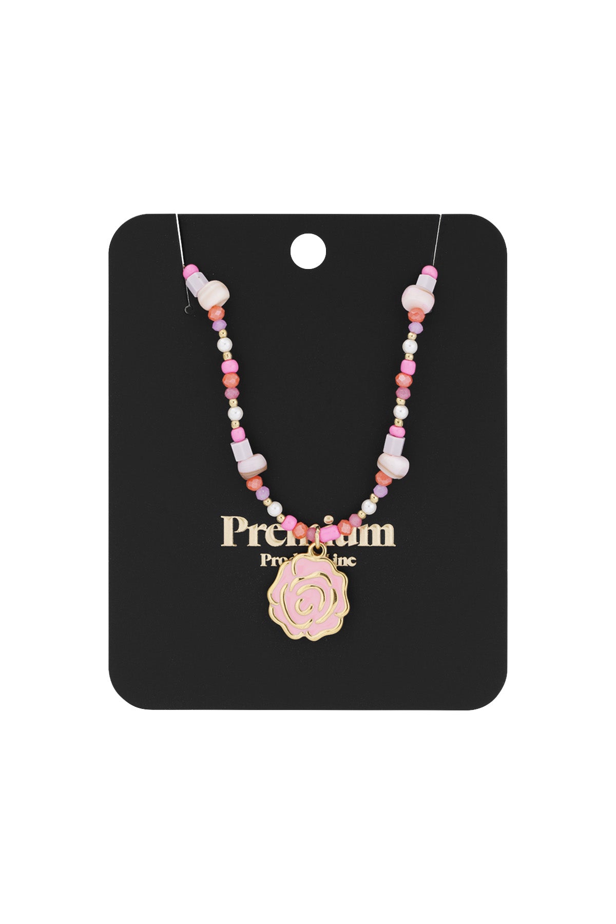beaded rose necklace - pink &