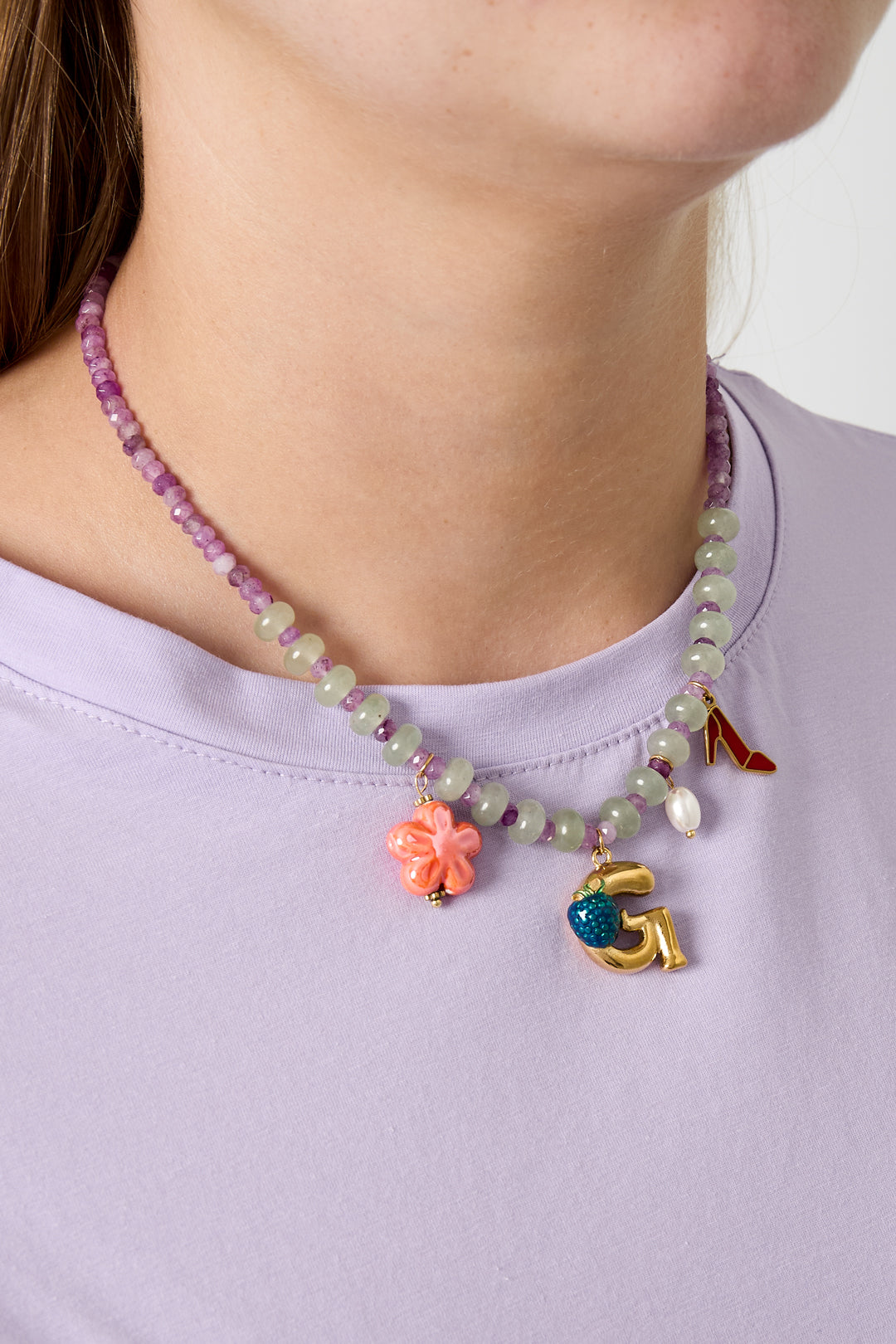 Happy beaded Initials necklace with charms